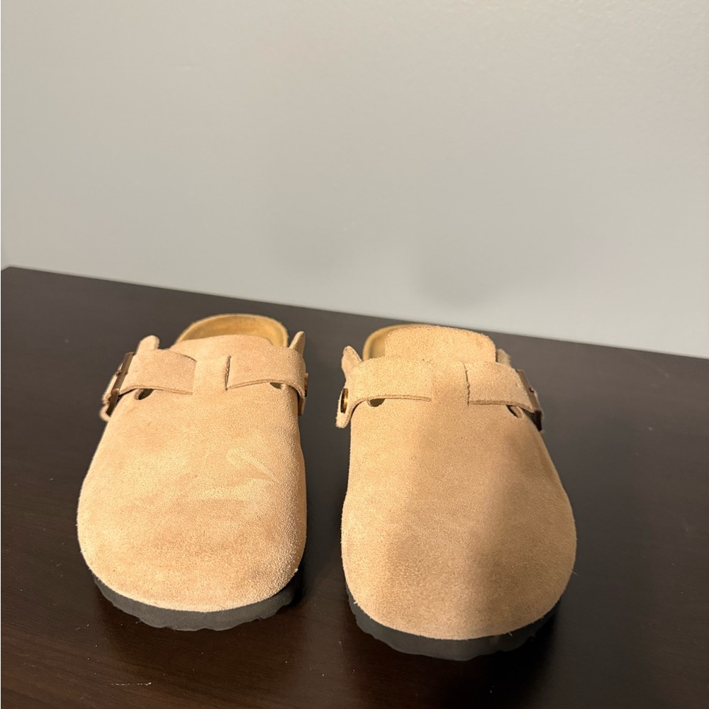 Tan Birkenstock Boston Soft Footbed Clogs